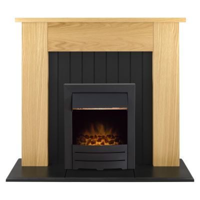 Adam Chessington Fireplace Suite in Oak with Colorado Electric Fire in Black, 48 Inch