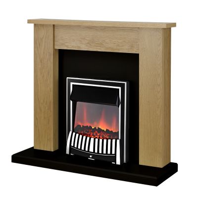 Adam New England Fireplace Suite in Oak and Black with Elan Electric Fire in Chrome, 48 Inch
