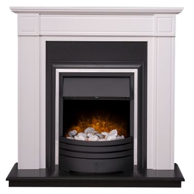 Adam Georgian Fireplace Suite in Pure White & Black with Cambridge 6-in-1 Electric Fire in Black, 39 Inch