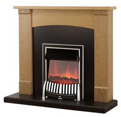 Adam Lonsdale Fireplace Suite in Oak with Elan Electric Fire in Chrome, 48 Inch