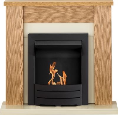 Adam Solus Fireplace Suite in Oak with Colorado Bio Ethanol Fire in Black, 39 Inch