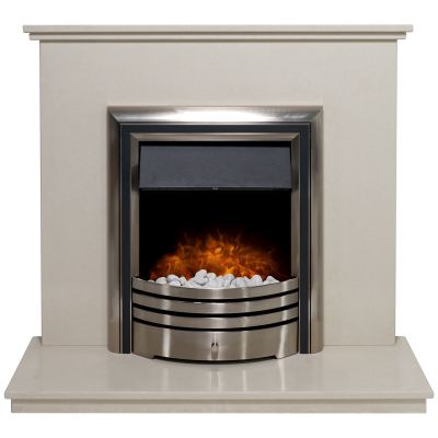Adam Ashlea Fireplace Suite in Beige Stone with Astralis 6-in-1 Electric Fire in Chrome, 40 Inch