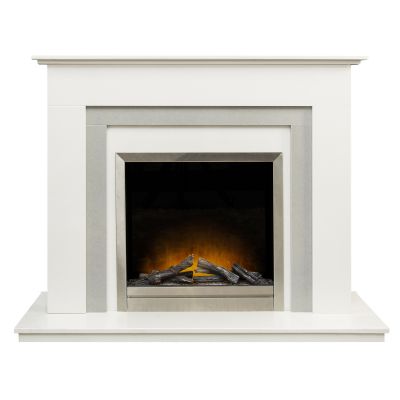 The Monterrey Fireplace in Crystal White with Adam Ontario Electric Fire in Brushed Steel, 48 Inch