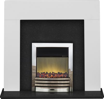 Adam Miami Fireplace Suite in Pure White and Granite with Eclipse Electric Fire in Chrome, 48 Inch