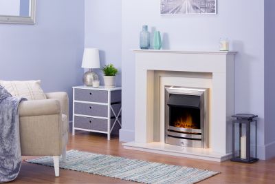 48" Kansas Marble Fireplace - With 1" Rebate Lights & Switch - Crystal White with Sparkly Gre