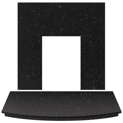 Adam Granite Stone Back Panel and Curved Hearth Set in Black, 54 Inch