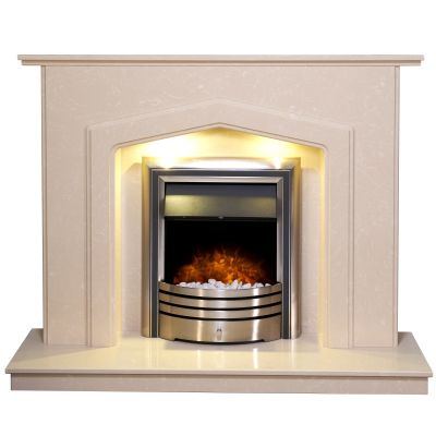 Adam Barrington Fireplace Suite in Roman Stone with Astralis 6-in-1 Electric Fire in Chrome, 54 Inch