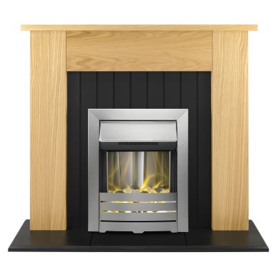 Adam Chessington Fireplace Suite in Oak with Helios Electric Fire in Brushed Steel, 48 Inch
