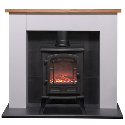 Adam Chester Stove Suite in Pure White with Ripon Electric Stove in Black, 39 Inch