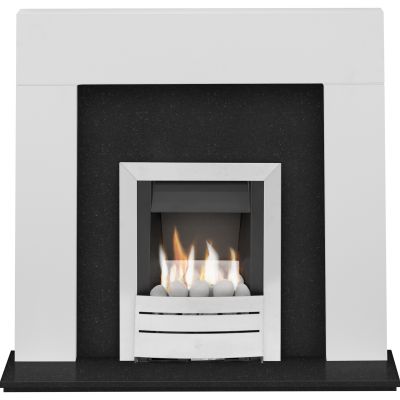 Adam Miami in Pure White & Granite with Adam Hera Gas Fire in Brushed Steel, 48 Inch