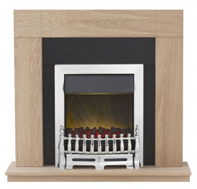 Adam Malmo Fireplace Suite in Oak with Blenheim Electric Fire in Chrome, 39 Inch