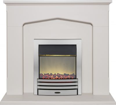 Adam Cotswold Fireplace Suite in Stone Effect with Eclipse Electric Fire in Chrome, 48 Inch