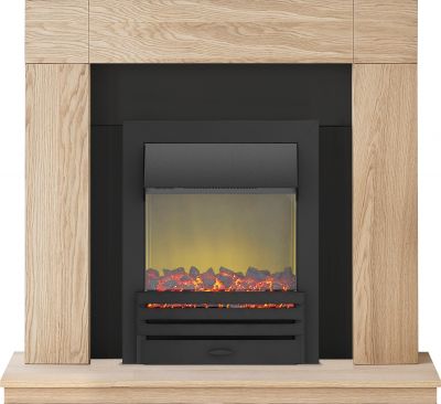 Adam Malmo Fireplace Suite in Oak with Eclipse Electric Fire in Black, 39 Inch