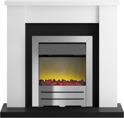 Adam Solus Fireplace Suite in Black and White with Colorado Electric Fire in Brushed Steel, 39 Inch