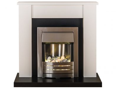 Adam Solus Fireplace Suite in Black and White with Helios Electric Fire in Brushed Steel, 39 In