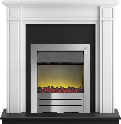 Adam Georgian Fireplace Suite in Pure White with Colorado Electric Fire in Brushed Steel, 39 Inch