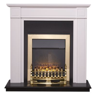 Adam Georgian Fireplace Suite in Pure White with Blenheim Electric Fire in Brass, 39 Inch