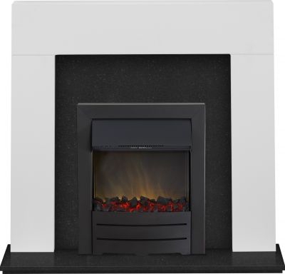 Adam Miami Fireplace Suite in Pure White and Granite with Colorado Electric Fire in Black, 48 Inch