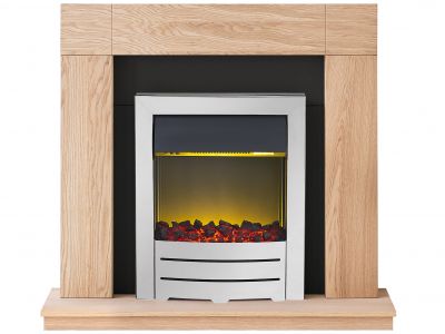 Adam Malmo Fireplace Suite in Oak with Colorado Electric Fire in Chrome, 39 Inch