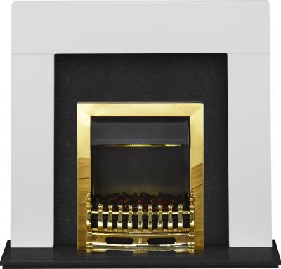 Adam Miami Fireplace Suite in Pure White and Granite with Blenheim Electric Fire in Brass, 48 Inch