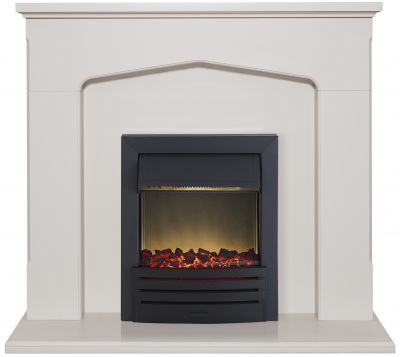 Adam Cotswold Fireplace Suite in Stone Effect with Eclipse Electric Fire in Black, 48 Inch