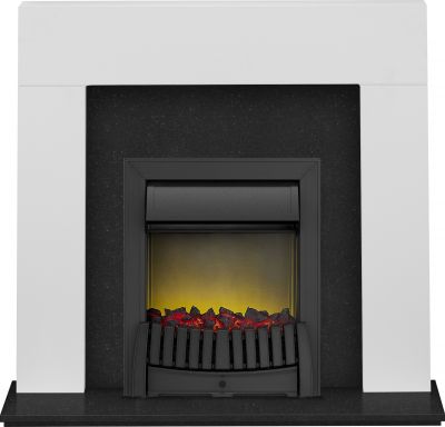 Adam Miami Fireplace Suite in Pure White and Granite with Elan Electric Fire in Black, 48 Inch