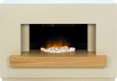 Adam Sambro Fireplace Suite in Stone Effect with Oak Shelf, 46 Inch