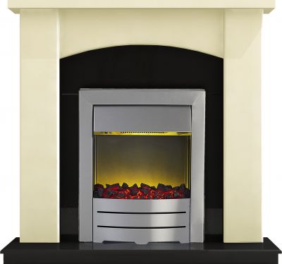 Adam Holden Fireplace Suite in Cream with Colorado Electric Fire in Brushed Steel, 39 Inch