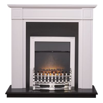 Adam Georgian Fireplace in Pure White/Black with Blenheim Electric Fire in Chrome, 39 Inch