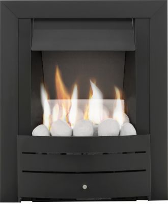Adam Hera Slimline Gas Fire in Black with Pebble Bed