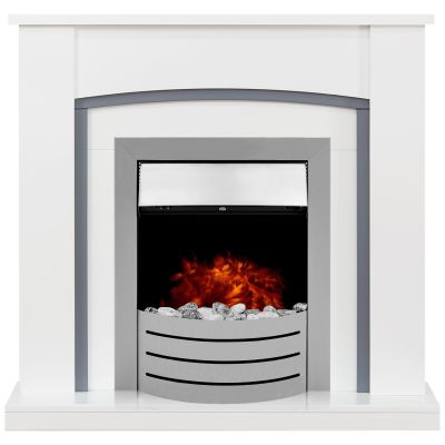 Adam Chilton in Pure White & Grey with Comet Electric Fire in Brushed Steel, 39 Inch