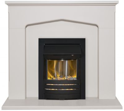 Adam Cotswold Fireplace Suite in Stone Effect with Helios Electric Fire in Black, 48 Inch