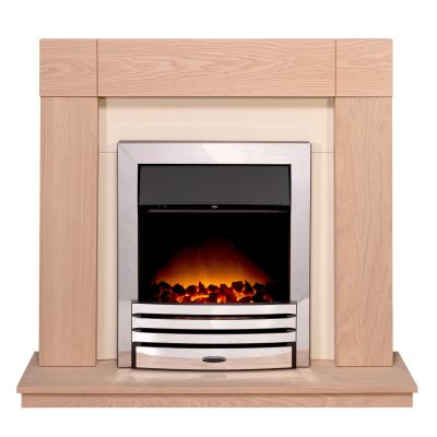 Adam Malmo in Oak & Black/Cream with Eclipse Electric Fire in Chrome, 39 Inch
