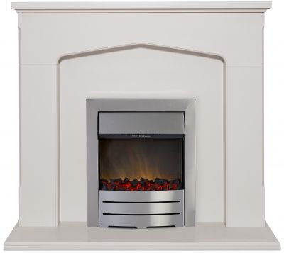 Adam Cotswold Fireplace Suite in Stone Effect with Colorado Electric Fire in Brushed Steel, 48 Inch