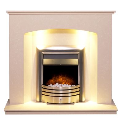 Adam Valetta Fireplace Suite in Roman Stone with Astralis 6-in-1 Electric Fire in Chrome, 48 Inch