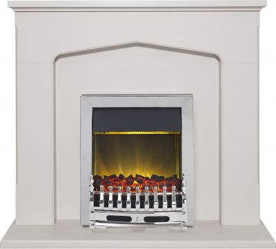 Adam Cotswold Fireplace Suite in Stone Effect with Blenheim Electric Fire in Chrome, 48 Inch