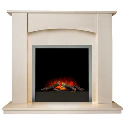 Camber Fireplace in Beige Stone with Adam Ontario Electric Fire in Brushed Steel, 48 Inch