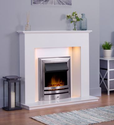 Aurora 48" Columbus in Crystal White with Splayed Back Panel - 3" Rebate with Lights