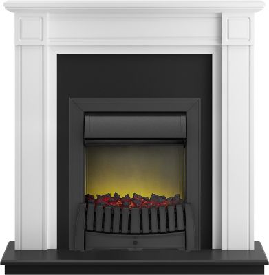 Adam Georgian Fireplace Suite in Pure White with Elan Electric Fire in Black, 39 Inch
