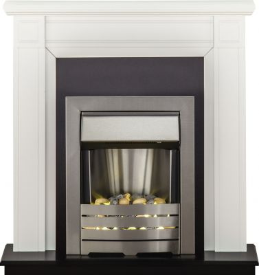 Adam Georgian Fireplace Suite in Pure White with Helios Electric Fire in Brushed Steel, 39 Inch