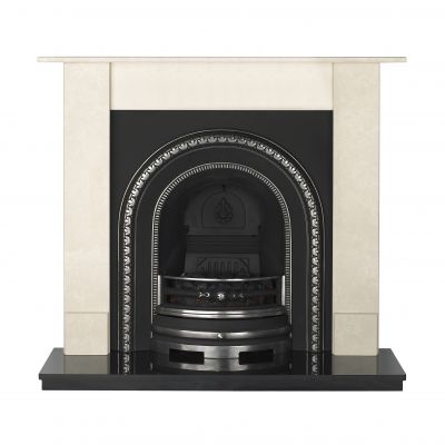 The Charlotte Suite in Roman Stone with Bedford Back Panel Set and Gas Fire, 48 Inch