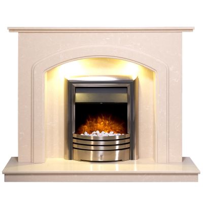 Adam Lincoln Fireplace Suite in Roman Stone with Astralis 6-in-1 Electric Fire in Chrome, 54 Inch