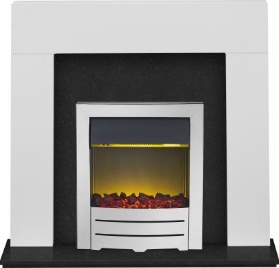 Adam Miami Fireplace Suite in Pure White and Granite with Colorado Electric Fire in Chrome, 48 Inch