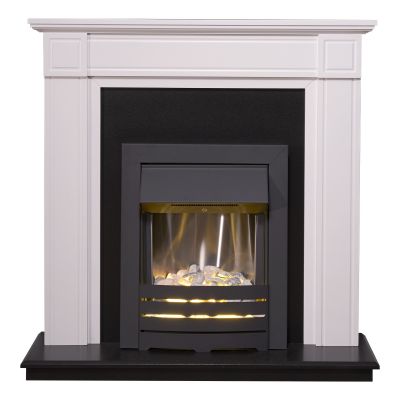 Adam Georgian Fireplace Suite in Pure White with Helios Electric Fire in Black, 39 Inch