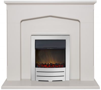 Adam Cotswold Fireplace Suite in Stone Effect with Colorado Electric Fire in Chrome, 48 Inch