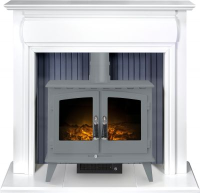 Adam Florence Stove Suite in Pure White with Woodhouse Electric Stove in Grey, 48 Inch