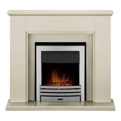 Adam Greenwich Fireplace Suite in Stone Effect with Eclipse Electric Fire in Chrome, 45 Inch
