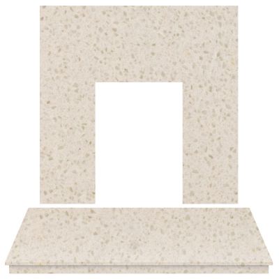 Adam Marble Back Panel and Hearth Set in Beige Stone, 48 Inch