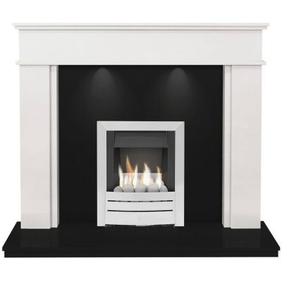 Portland in White Stone & Granite with Downlights with Adam Hera Gas Fire, 54 Inch