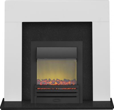 Adam Miami Fireplace Suite in Pure White and Granite with Eclipse Electric Fire in Black, 48 Inch